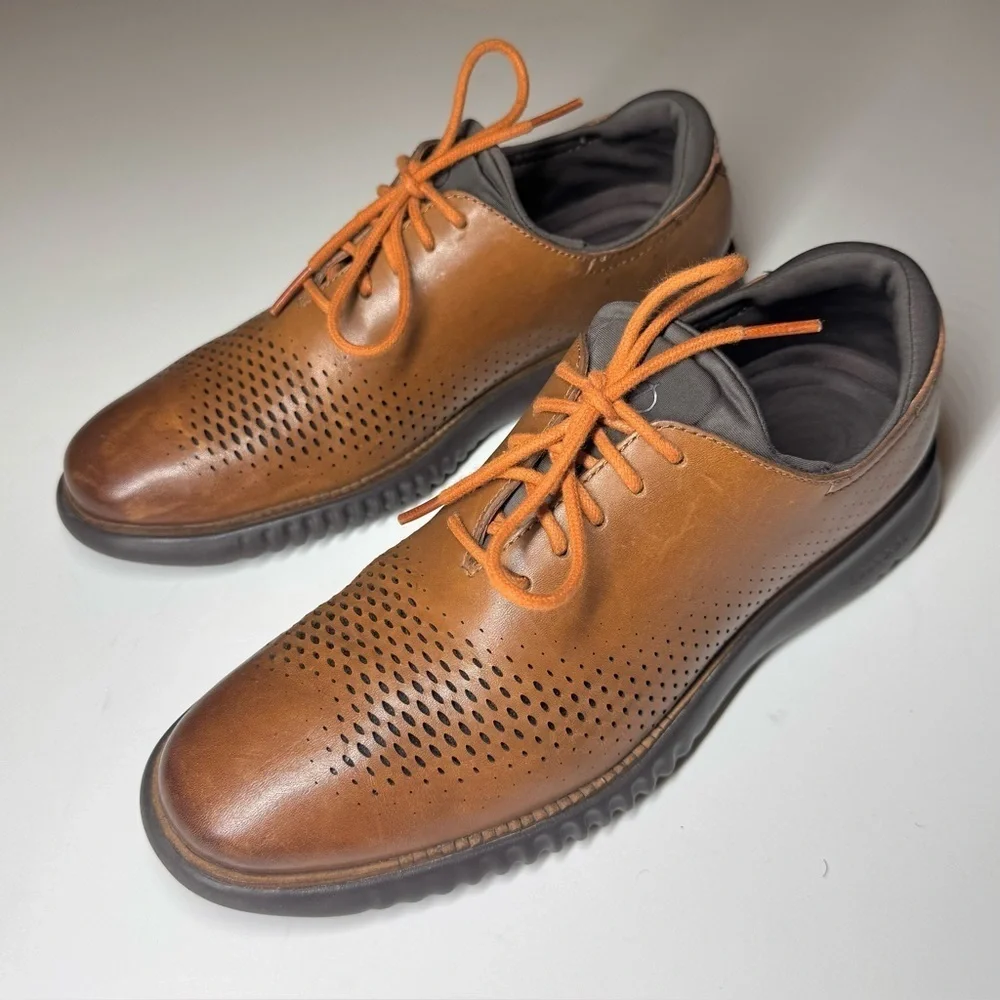 Cole Haan Men's 2.ZEROGRAND Laser Wingtip Oxfords Brown Leather Shoes Size- 8M